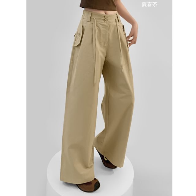 Mid Rise Plain Wide Leg Cargo Pants (Various Designs)