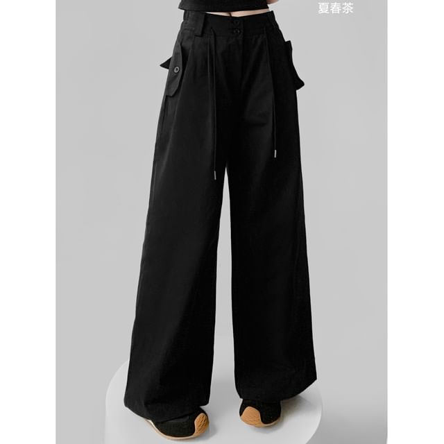Mid Rise Plain Wide Leg Cargo Pants (Various Designs)