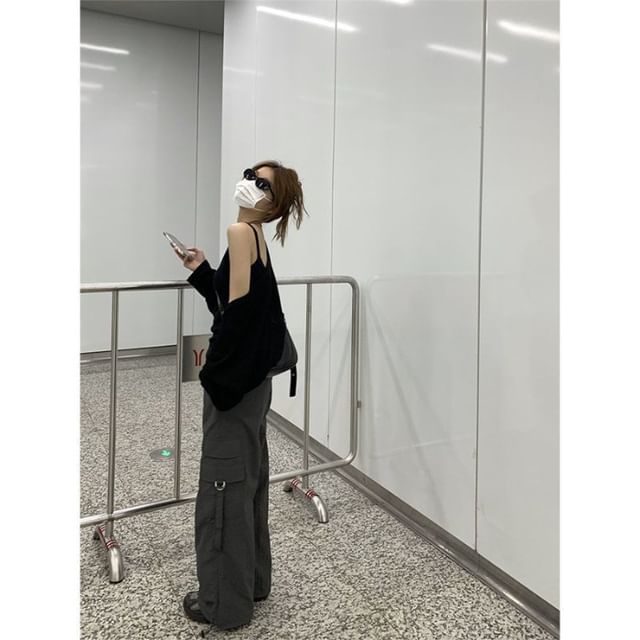 High Waist Plain Wide Leg Cargo Pants