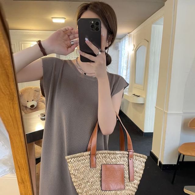 Maternity Shift Dress - Cap Sleeve Round Neck Cutout