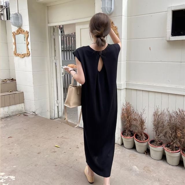 Maternity Shift Dress - Cap Sleeve Round Neck Cutout