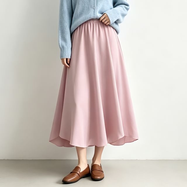 High-Rise Plain Maxi A-Line Skirt in Size L