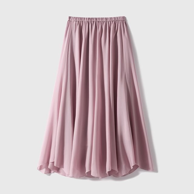 High-Rise Plain Maxi A-Line Skirt in Size L