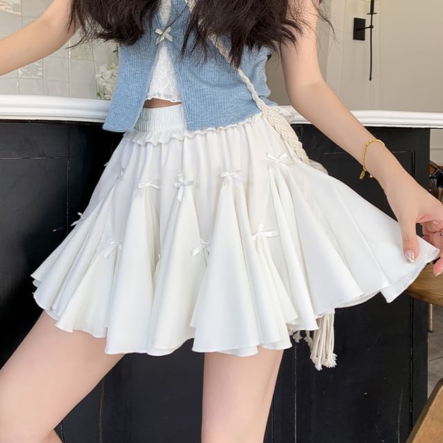 Ribbon-Accented Mini A-Line Skirt with High Rise