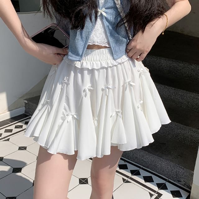 Ribbon-Accented Mini A-Line Skirt with High Rise