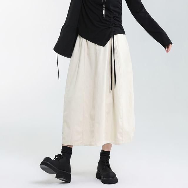 Paneled Midi A-Line Skirt with Mid Waistband