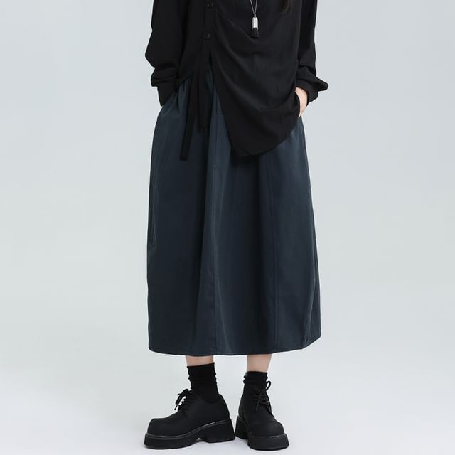 Paneled Midi A-Line Skirt with Mid Waistband