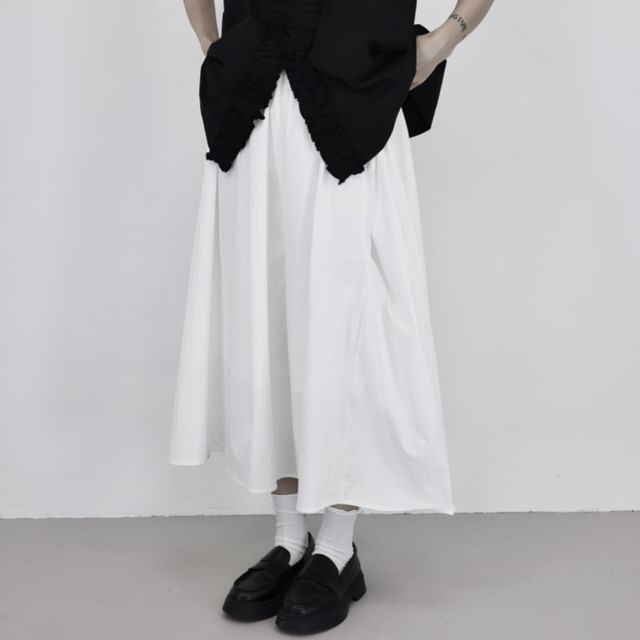 Classic Midi A-Line Skirt with Elastic Waist
