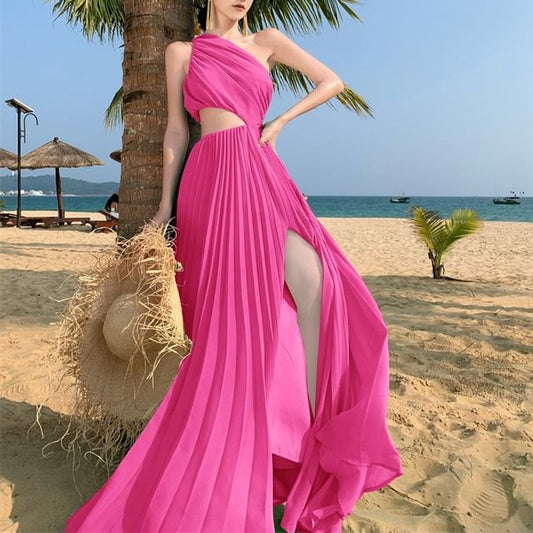 Cutout A-Line Maxi Dress - Sleeveless Plain