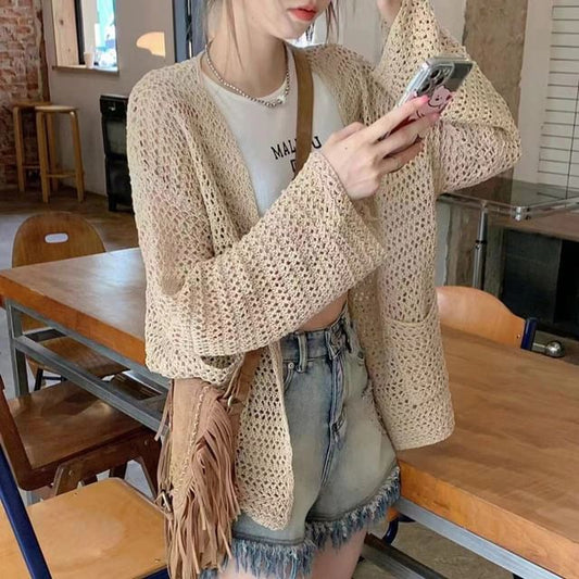 Crochet Lace Open Front Cardigan