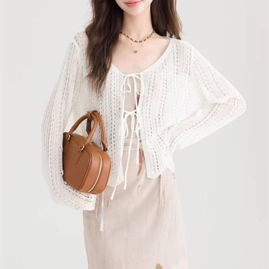 Tie-Front Crochet Lace Cardigan