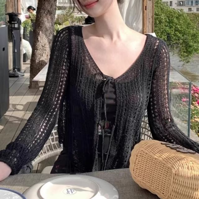 Tie-Front Crochet Lace Cardigan