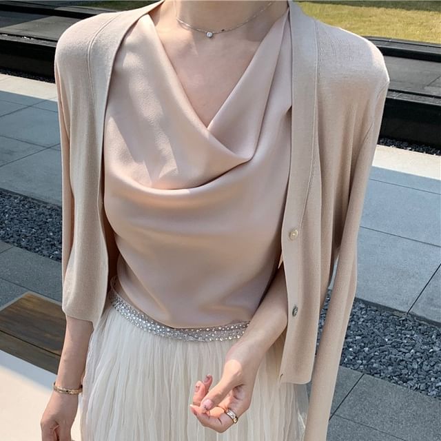Cowl Neck Top and V-Neck Cardigan