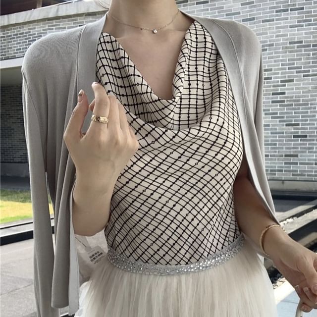 Cowl Neck Top and V-Neck Cardigan