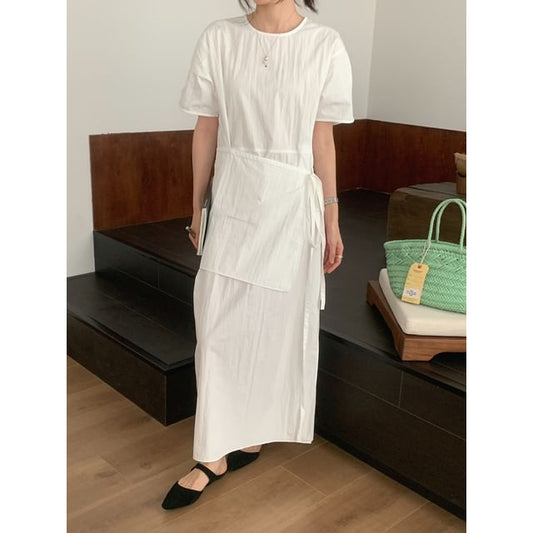 Mock Two-Piece Maxi Dress - Long Sleeve Crewneck