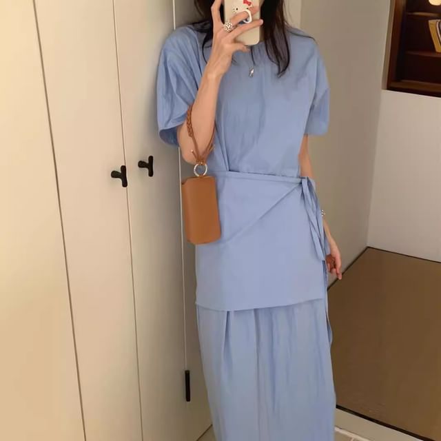 Mock Two-Piece Maxi Dress - Long Sleeve Crewneck