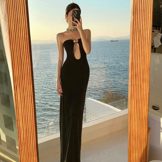 Cutout Tube Sheath Plain Maxi Dress
