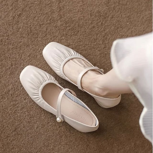 Square Toe Ruched Mary Jane Shoes