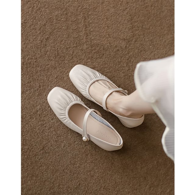 Square Toe Ruched Mary Jane Shoes