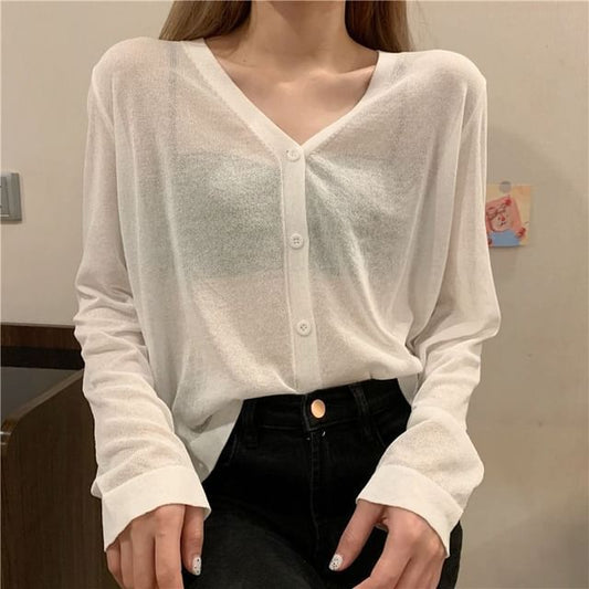 Sheer V-Neck Cardigan