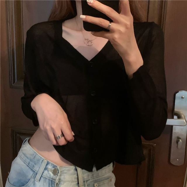 Sheer V-Neck Cardigan