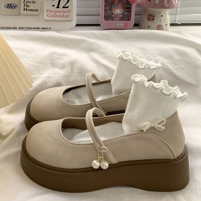 Faux Pearl Platform Mary Jane Shoes