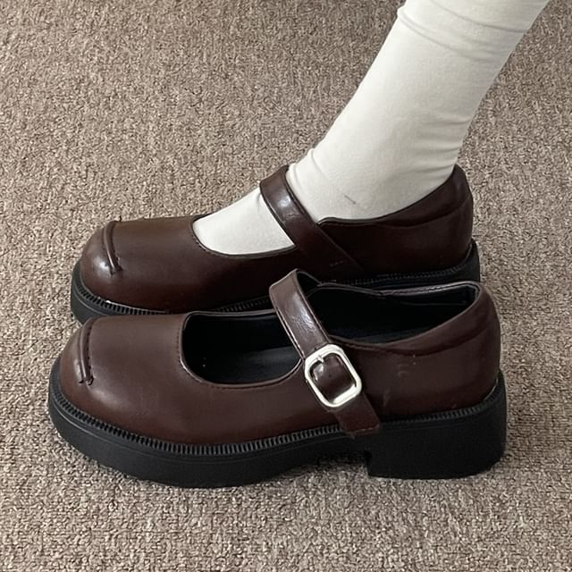 Round Toe Faux Leather Mary Jane Shoes