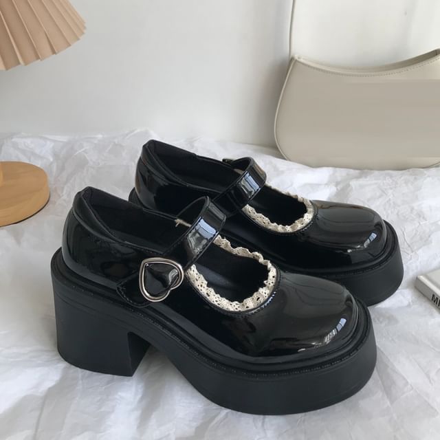 Lace Trim Platform Chunky Heel Mary Jane Shoes