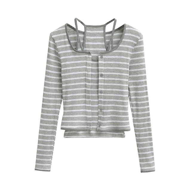 Striped Racerback Ribbed Cami and Cardigan Set