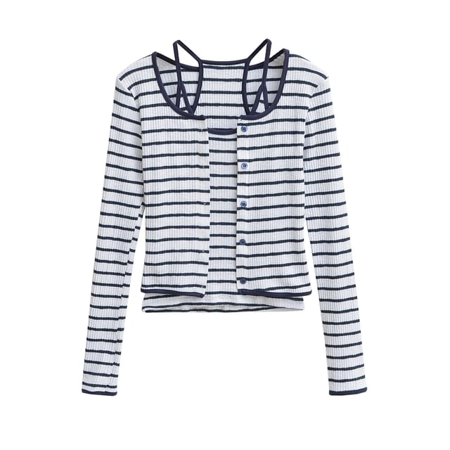 Striped Racerback Ribbed Cami and Cardigan Set