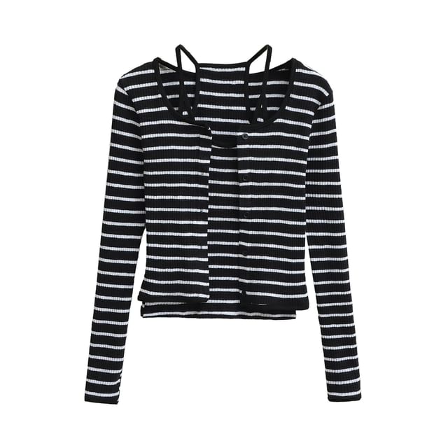 Striped Racerback Ribbed Cami and Cardigan Set