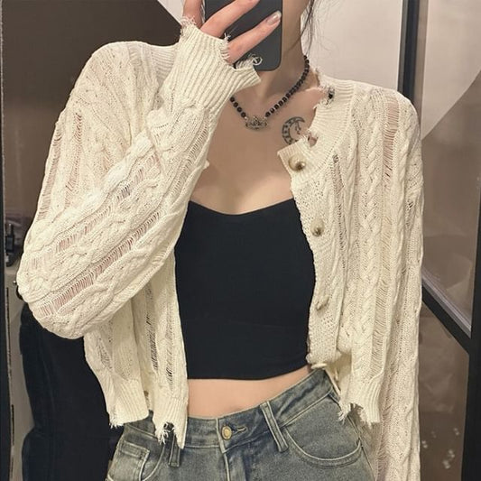 Round Neck Cable Knit Cardigan
