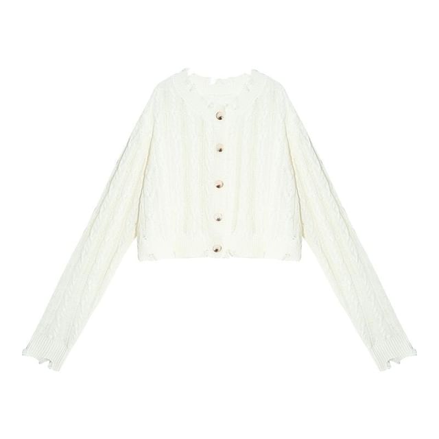 Round Neck Cable Knit Cardigan