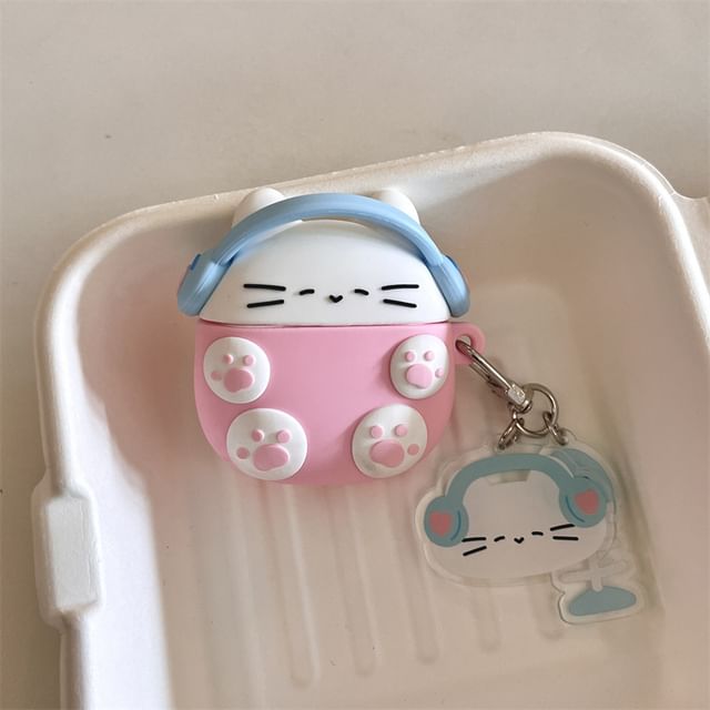 Set: Cartoon Cat AirPods Earphone Case Protection Cover + Charm