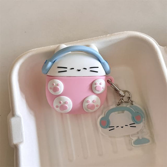 Set: Cartoon Cat AirPods Earphone Case Protection Cover + Charm