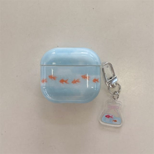 Set: Fish Print AirPods Earphone Case Protection Cover + Charm