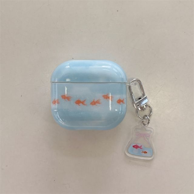 Set: Fish Print AirPods Earphone Case Protection Cover + Charm