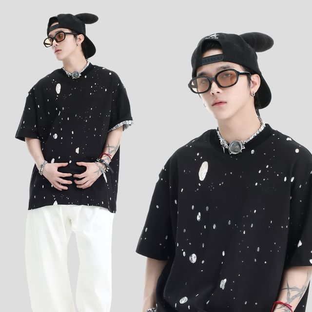Matching Elbow Sleeve Lace Cutout Round Neck Tee