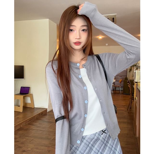 Round Neck Button Up Cardigan