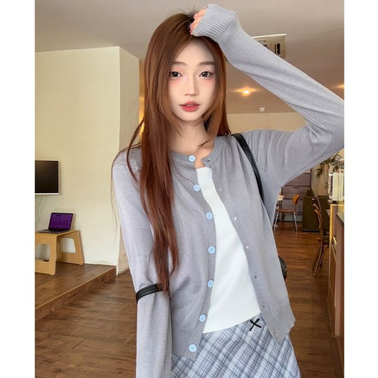 Round Neck Button Up Cardigan