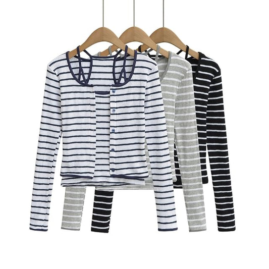 Striped Cami Top and Button Up Cardigan Set