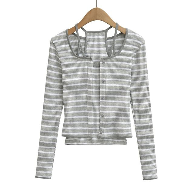 Striped Cami Top and Button Up Cardigan Set