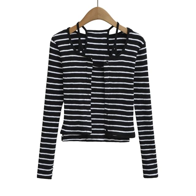 Striped Cami Top and Button Up Cardigan Set
