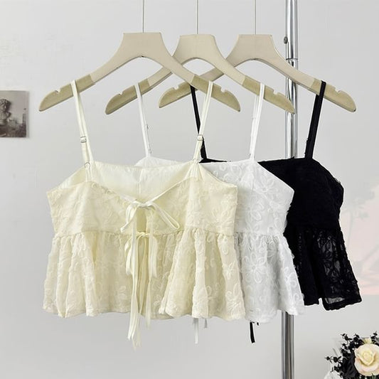 Tie Front Lace Panel V Neck Cami Top