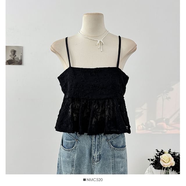 Tie Front Lace Panel V Neck Cami Top