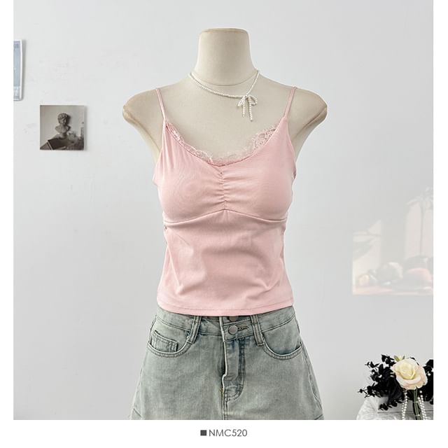 Lace Trim Slim Fit V Neck Crop Cami Top