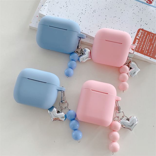 Plain Apple AirPods / Pro Earphone Case Skin with Heart Bead Charm