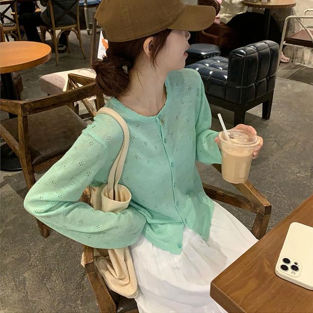 Round Neck Button Up Knit Cardigan