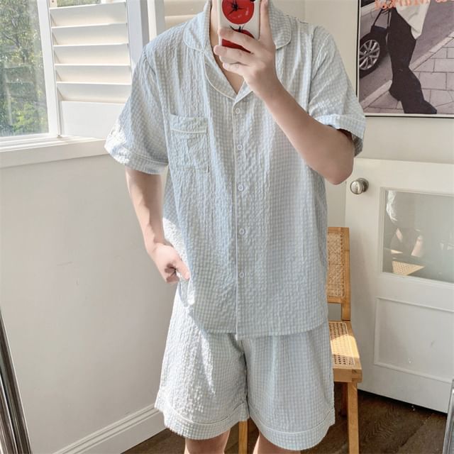 Matching Plaid Pajama Set Lace Trim Top and Shorts