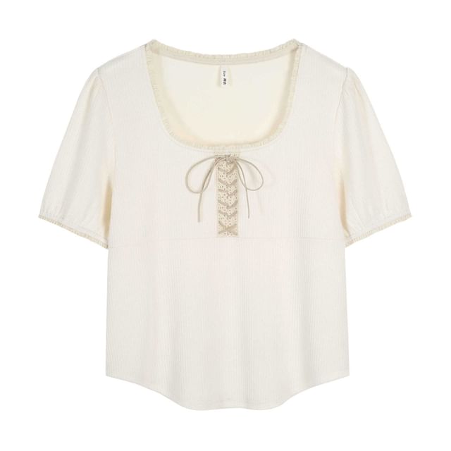 Short Sleeve Lace Up Square Neck Slim Fit Tee